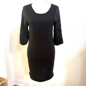 Clione Vintage Classic knit Black Mini Dress with satin sleeves SP
